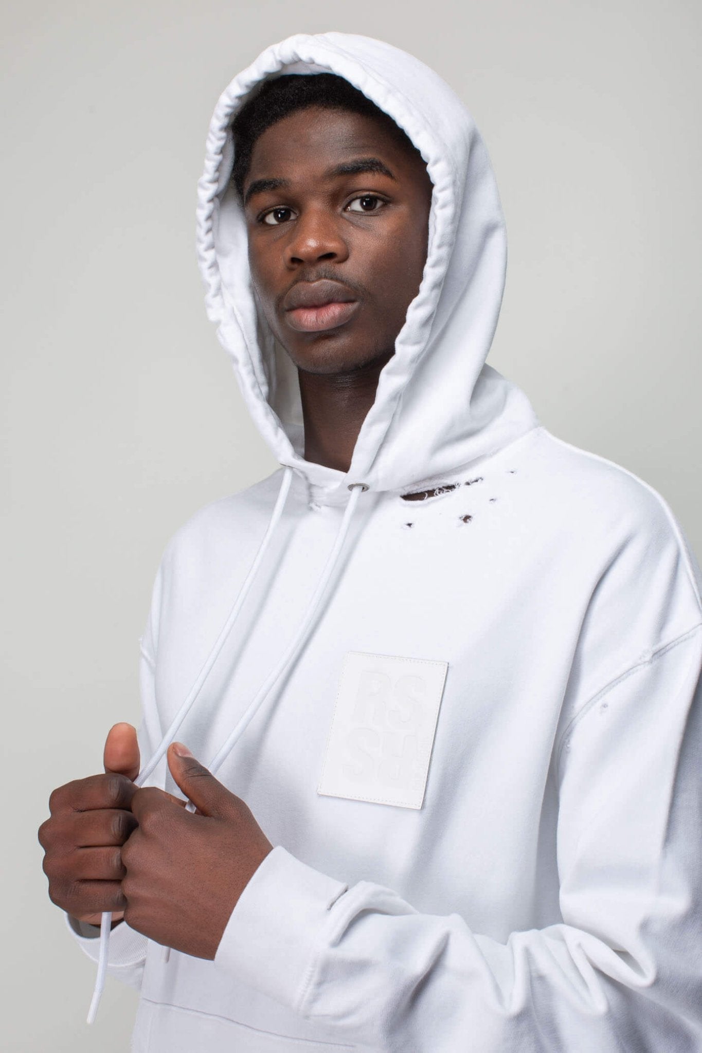 Destroyed Regular Fit Hoodie with R Print