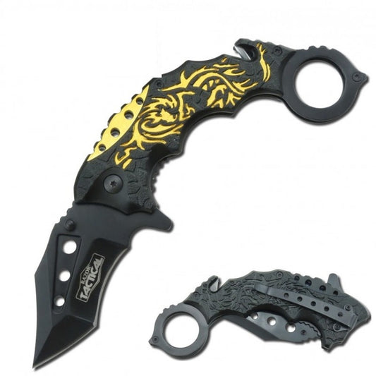 Gold Dragon Karambit Rescue Folder Spring Assist Knife