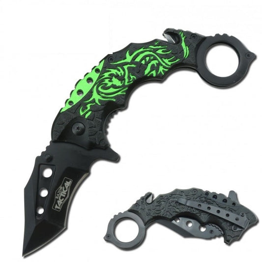Green Dragon Karambit Rescue Folder Spring Assist Knife
