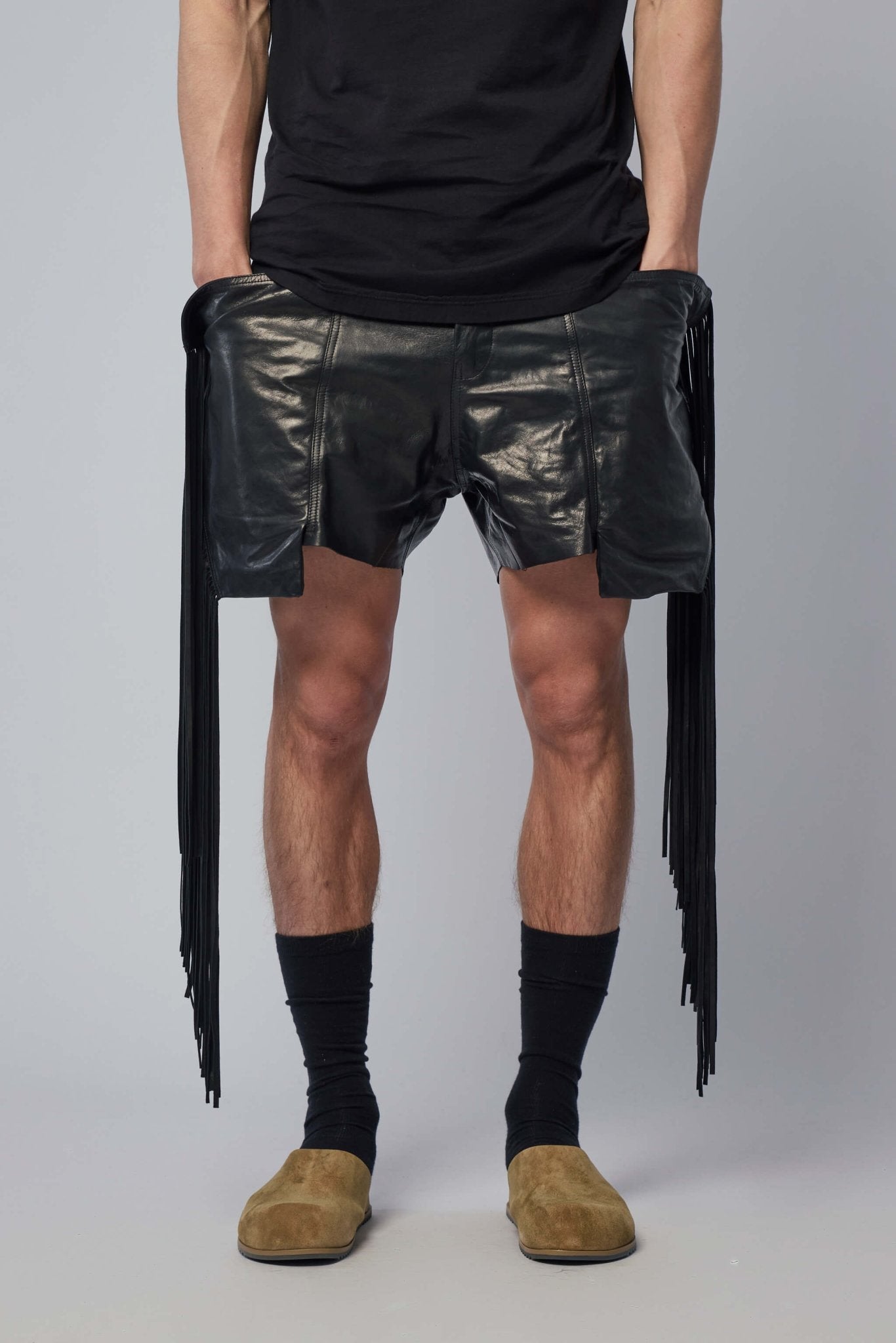Men's Leather Fringed Shorts