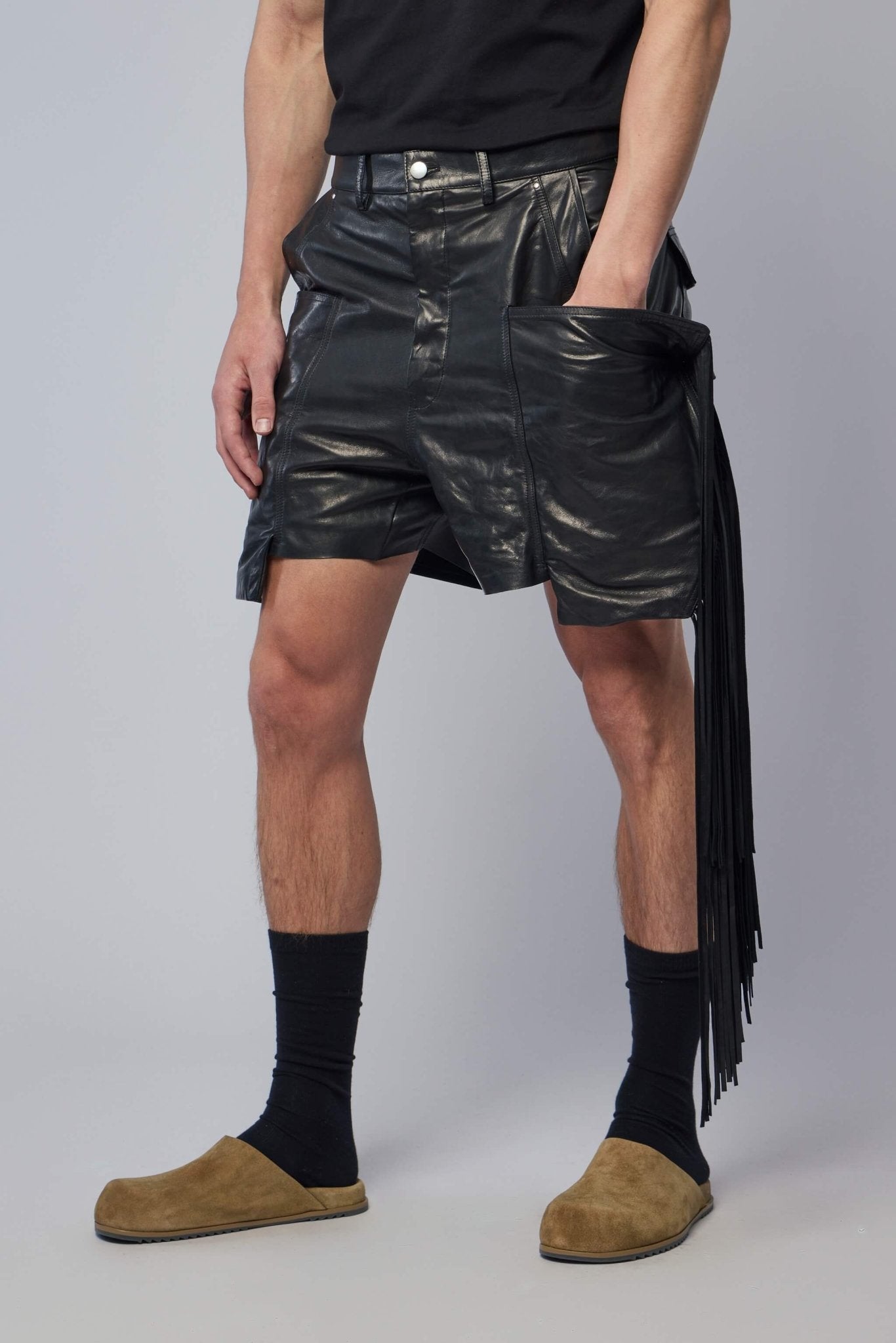 Men's Leather Fringed Shorts
