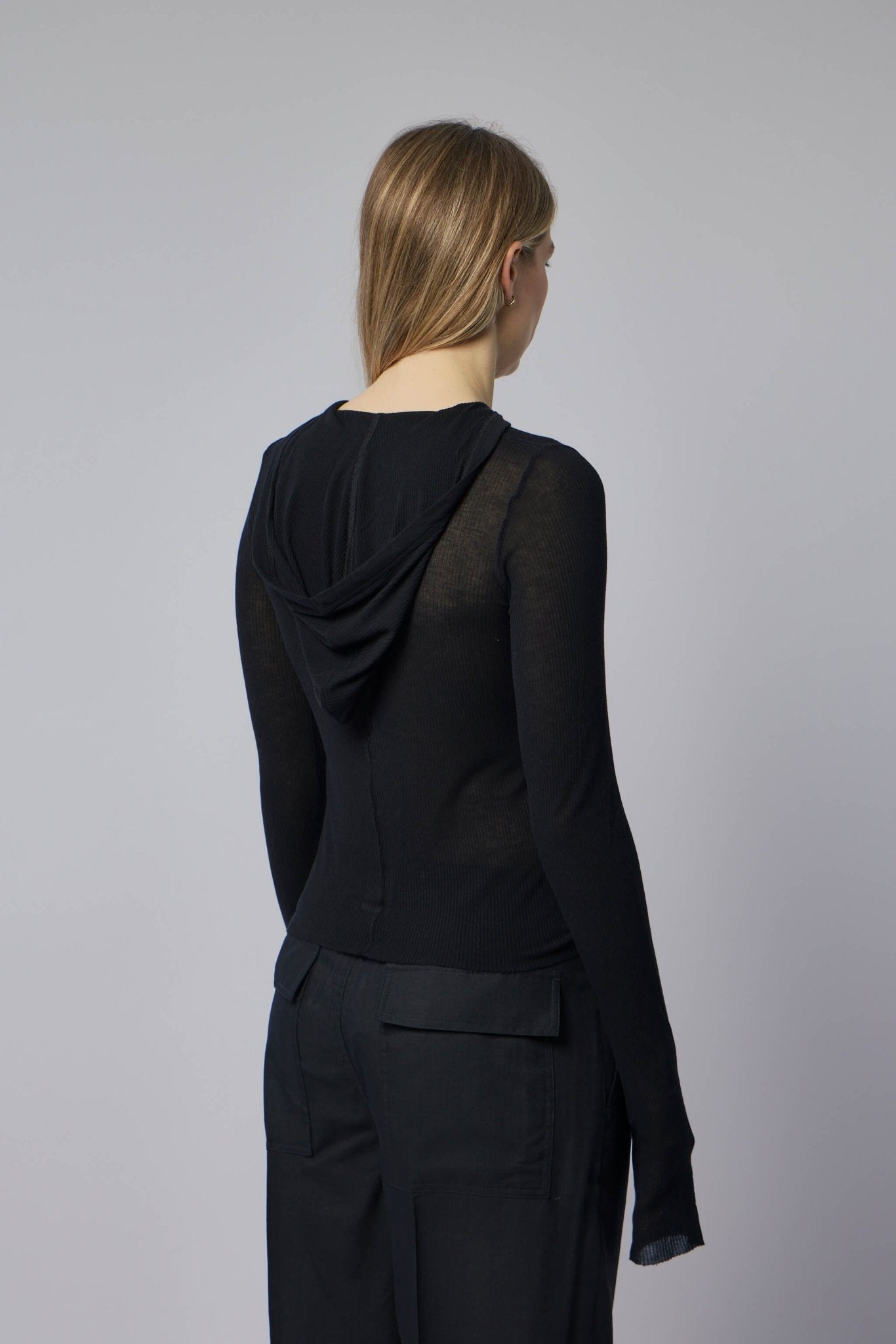 Cropped Hooded Rib Ls T