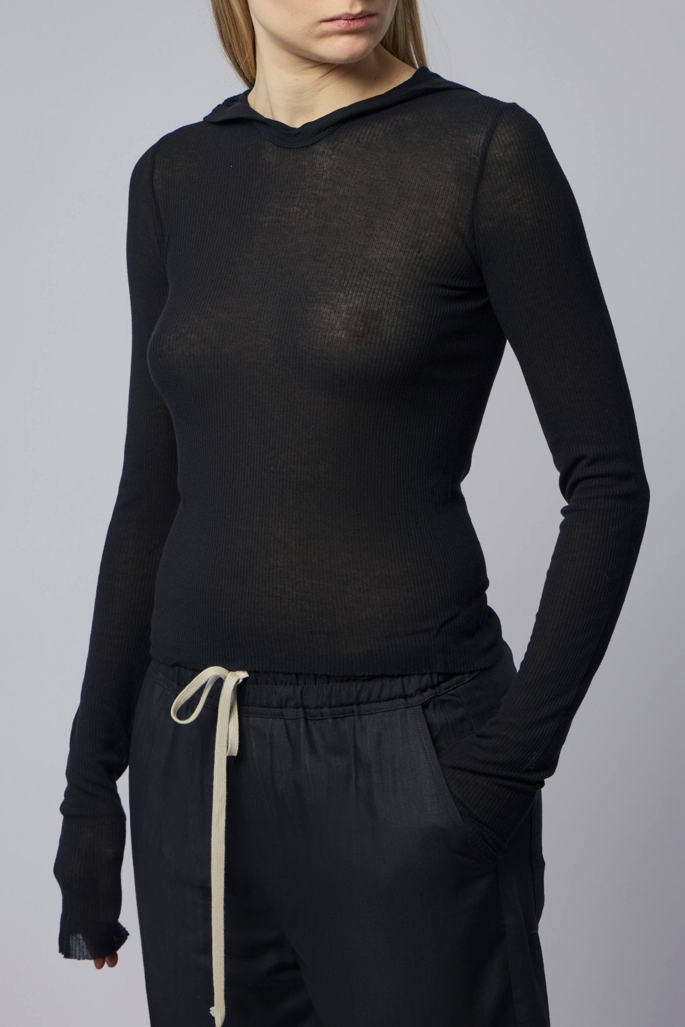 Cropped Hooded Rib Ls T