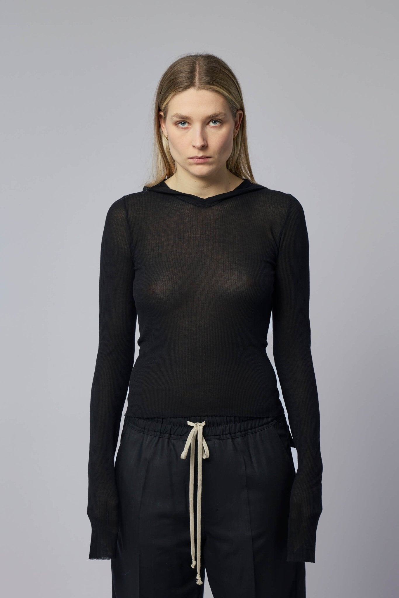 Cropped Hooded Rib Ls T