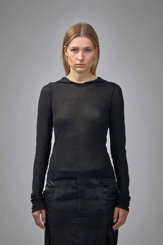 Knit T-shirt Cropped Hooded Rib Ls Tee