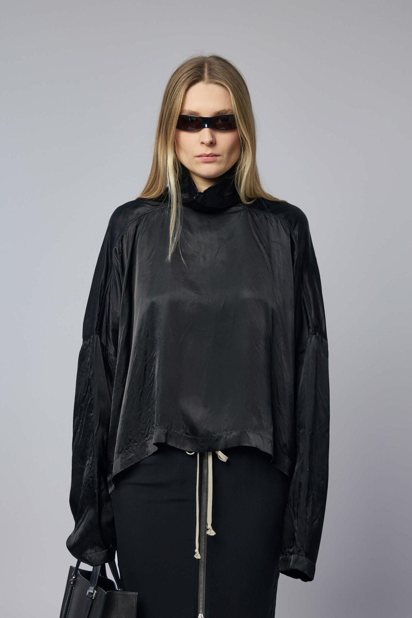 Woven T-shirt - Jumbo Tabard Cropped Top Black