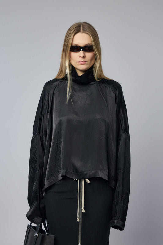 Woven T-shirt - Jumbo Tabard Cropped Top Black