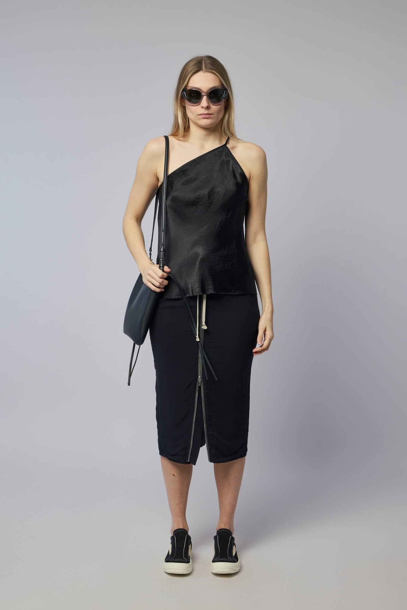 Woven Top - One Shoulder Slip Top Black