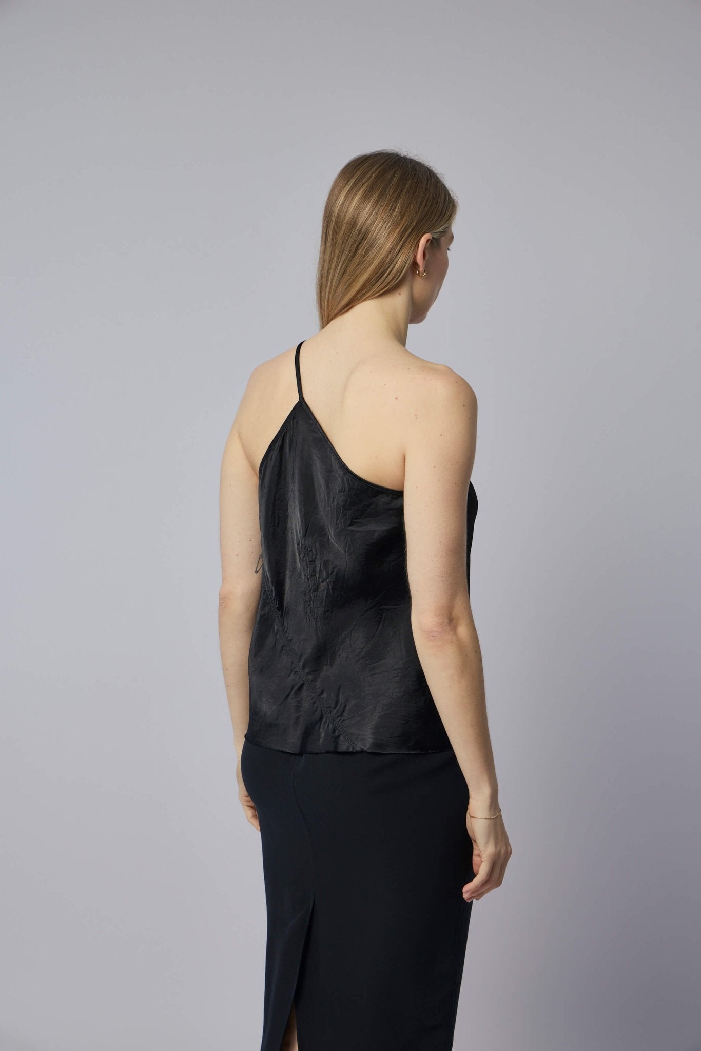 Woven Top - One Shoulder Slip Top Black