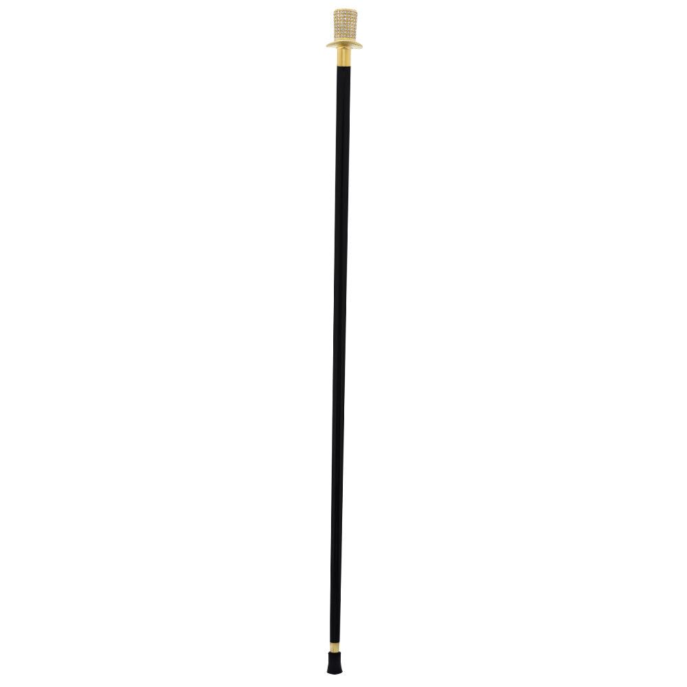 Gold Plated Top Hat with Swarovski Crystals w/ Black Beechwood Shaft and Gold collar