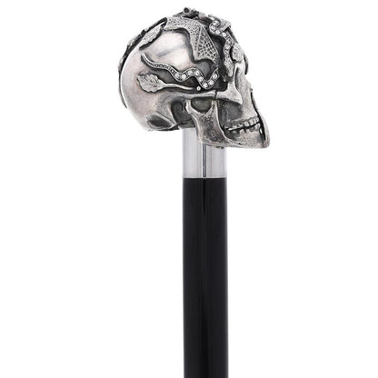 Italian Luxury: Skull & Snakes Cane, Crafted in 925r Silver