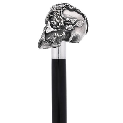 Italian Luxury: Skull & Snakes Cane, Crafted in 925r Silver