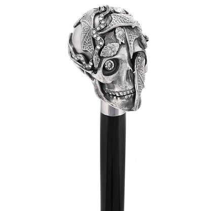 Italian Luxury: Skull & Snakes Cane, Crafted in 925r Silver