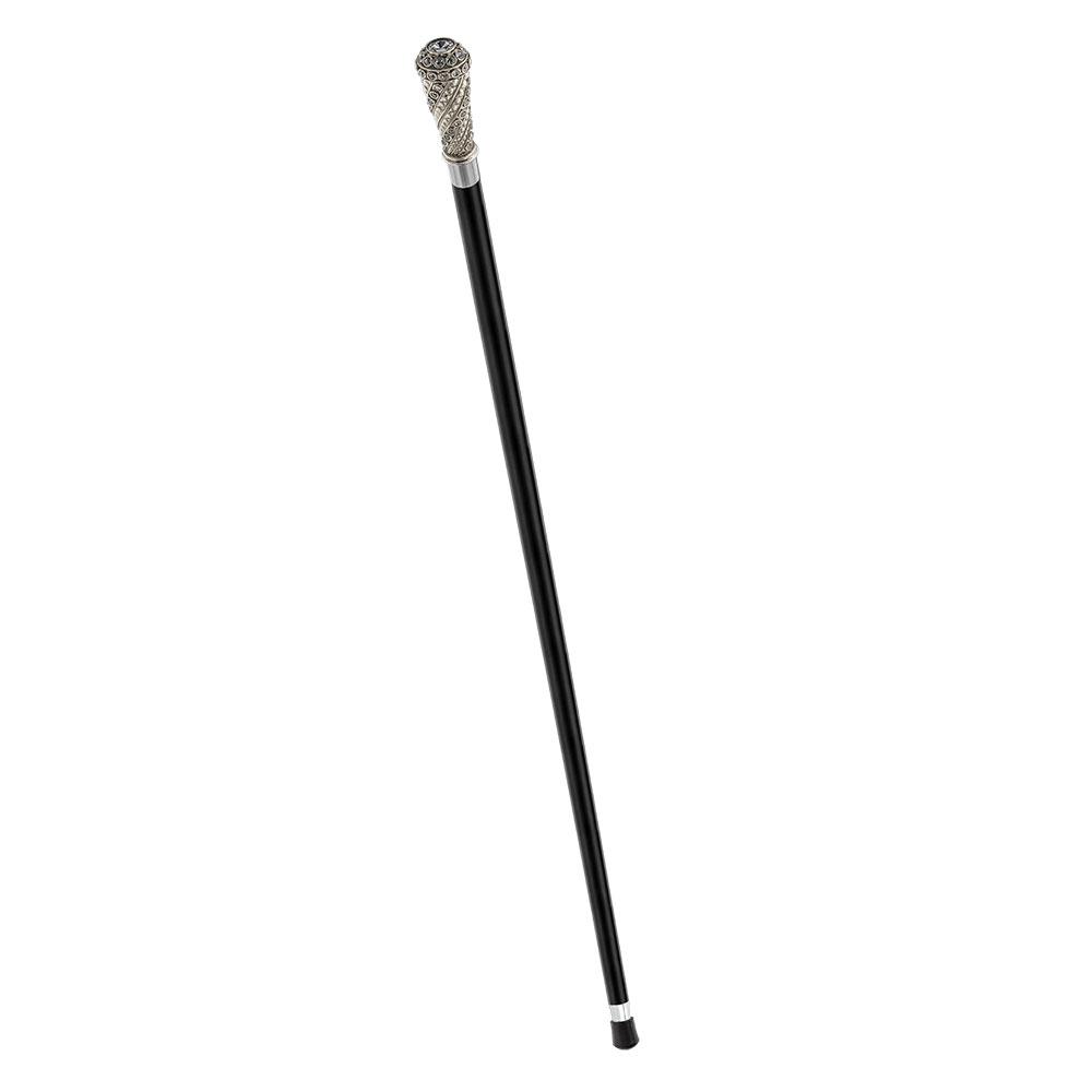 Silver 925r Swarovski Crystal Encrusted Elongated Knob Walking Stick with Black Beechwood Shaft