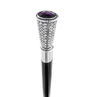 Swarovski Crystal Encrusted Elongated Knob Walking Stick with Purple Stone
