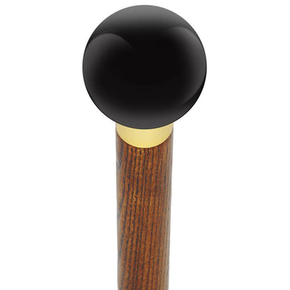 Black Void Round Knob Cane w/ Custom Wood Shaft & Collar