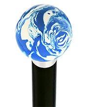 Blue & White Cream Swirl Round Knob Cane w/ Custom Wood Shaft & Collar