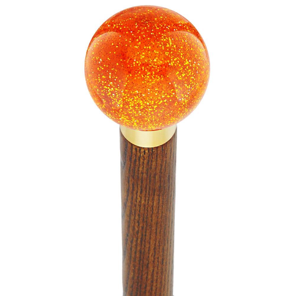 Sparkling Amber Knob Cane - Custom Wood Shaft & Collar