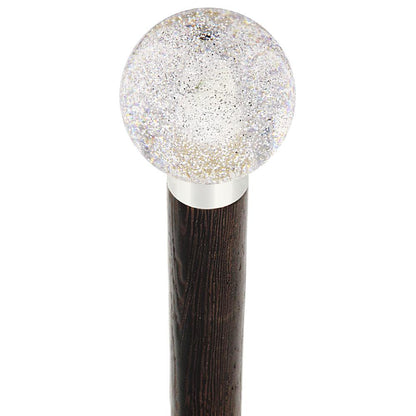 Sparkling Clear Round Knob Cane w/ Custom Wood Shaft & Collar