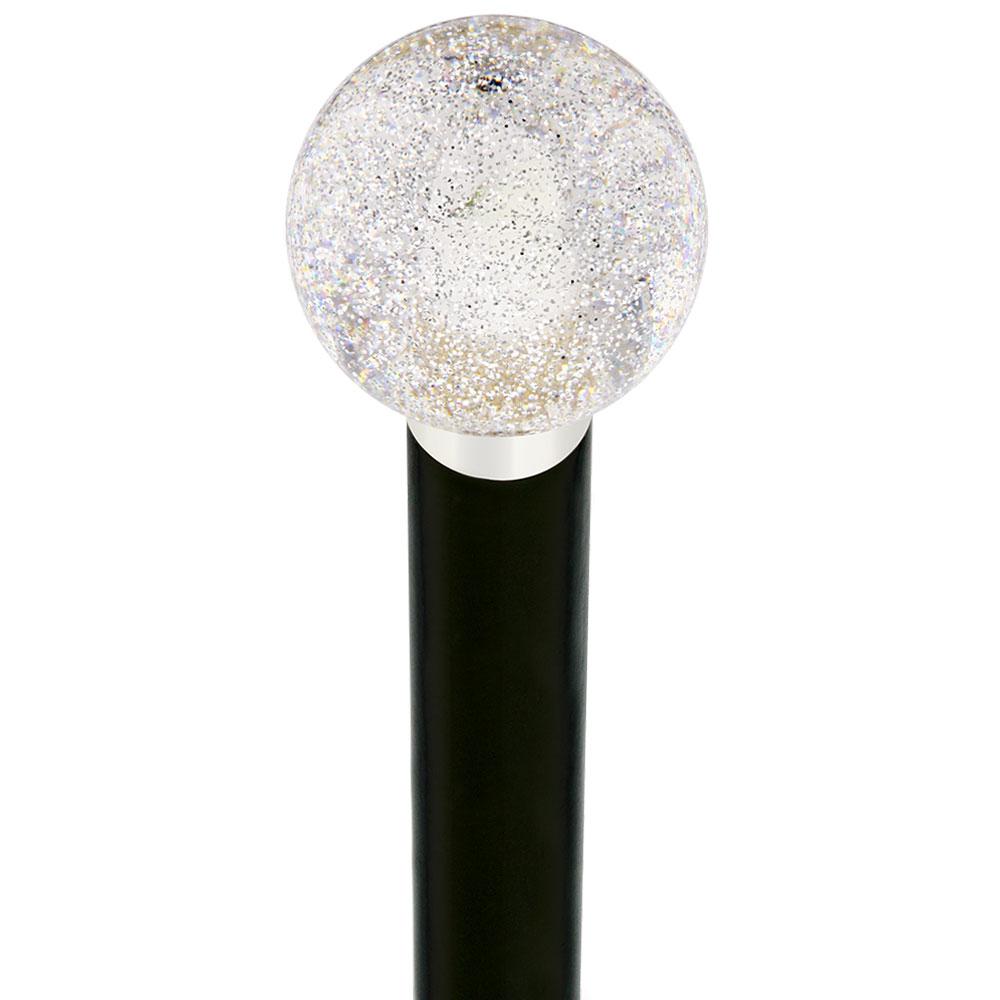 Sparkling Clear Round Knob Cane w/ Custom Wood Shaft & Collar