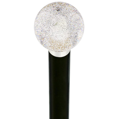 Sparkling Clear Round Knob Cane w/ Custom Wood Shaft & Collar