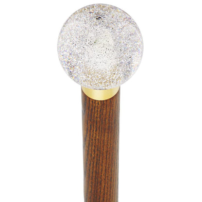 Sparkling Clear Round Knob Cane w/ Custom Wood Shaft & Collar