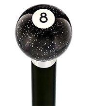 8 Ball Black Sparkle Round Knob Cane w/ Custom Wood Shaft & Collar