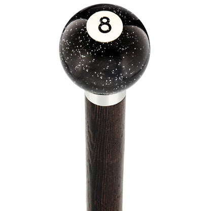 8 Ball Black Sparkle Round Knob Cane w/ Custom Wood Shaft & Collar
