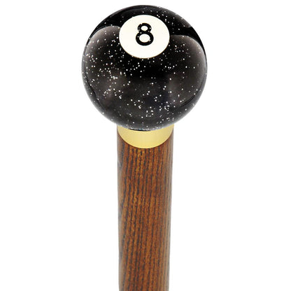 8 Ball Black Sparkle Round Knob Cane w/ Custom Wood Shaft & Collar