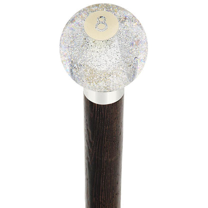 8 Ball Clear Sparkle Round Knob Cane w/ Custom Wood Shaft & Collar