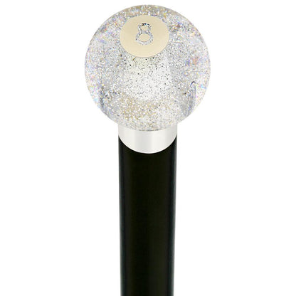 8 Ball Clear Sparkle Round Knob Cane w/ Custom Wood Shaft & Collar