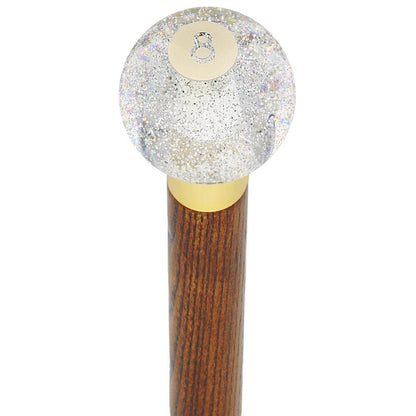 8 Ball Clear Sparkle Round Knob Cane w/ Custom Wood Shaft & Collar