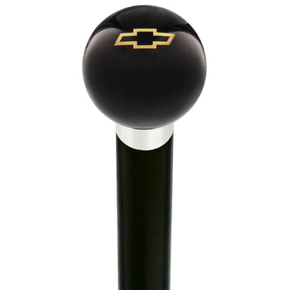 Licensed Chevy Classic Emblem Black Round Knob Cane w/ Custom Wood Shaft & Collar