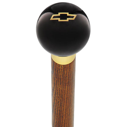 Licensed Chevy Classic Emblem Black Round Knob Cane w/ Custom Wood Shaft & Collar