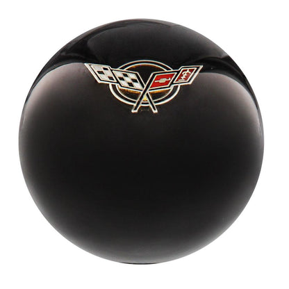 Licensed Corvette Angled Flags Emblem Black Round Knob Cane w/ Custom Wood Shaft & Collar