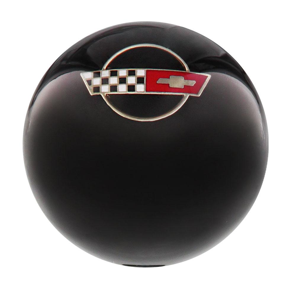 Licensed Corvette Side by Side Flags Emblem Black Round Knob Cane w/ Custom Wood Shaft & Collar