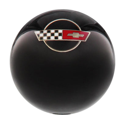 Licensed Corvette Side by Side Flags Emblem Black Round Knob Cane w/ Custom Wood Shaft & Collar