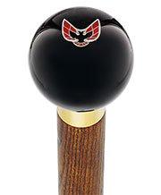 Licensed Firebird Emblem Black Round Knob Cane w/ Custom Color Ash Shaft & Collar