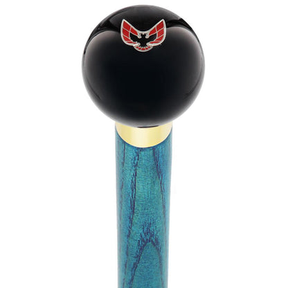 Licensed Firebird Emblem Black Round Knob Cane w/ Custom Color Ash Shaft & Collar