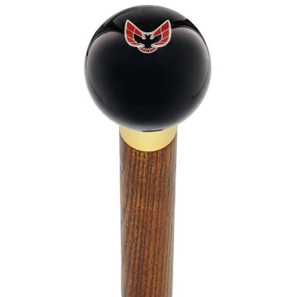 Licensed Firebird Emblem Black Round Knob Cane w/ Custom Color Ash Shaft & Collar