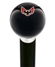 Licensed Firebird Emblem Black Round Knob Cane w/ Custom Wood Shaft & Collar