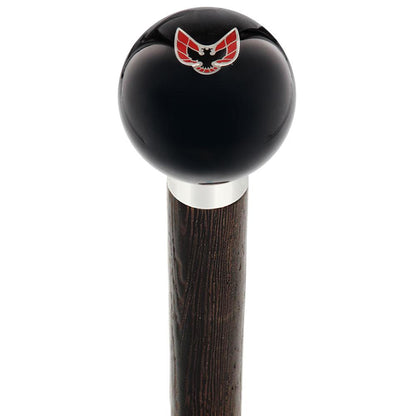 Licensed Firebird Emblem Black Round Knob Cane w/ Custom Wood Shaft & Collar