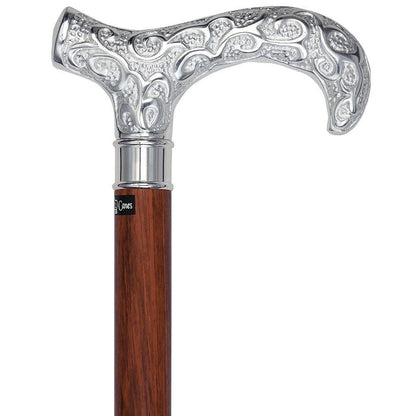Super Strong Silver Scrollwork Derby: Luxury Silver-Plated Handle, Extra Long