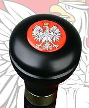 Polish Eagle Emblem Flask Walking Stick: Wood Shaft Hidden Flask
