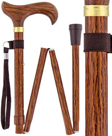 Realistic Wood: Folding Adjustable Cane w/ Wooden Handle