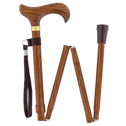 Realistic Wood: Folding Adjustable Cane w/ Wooden Handle