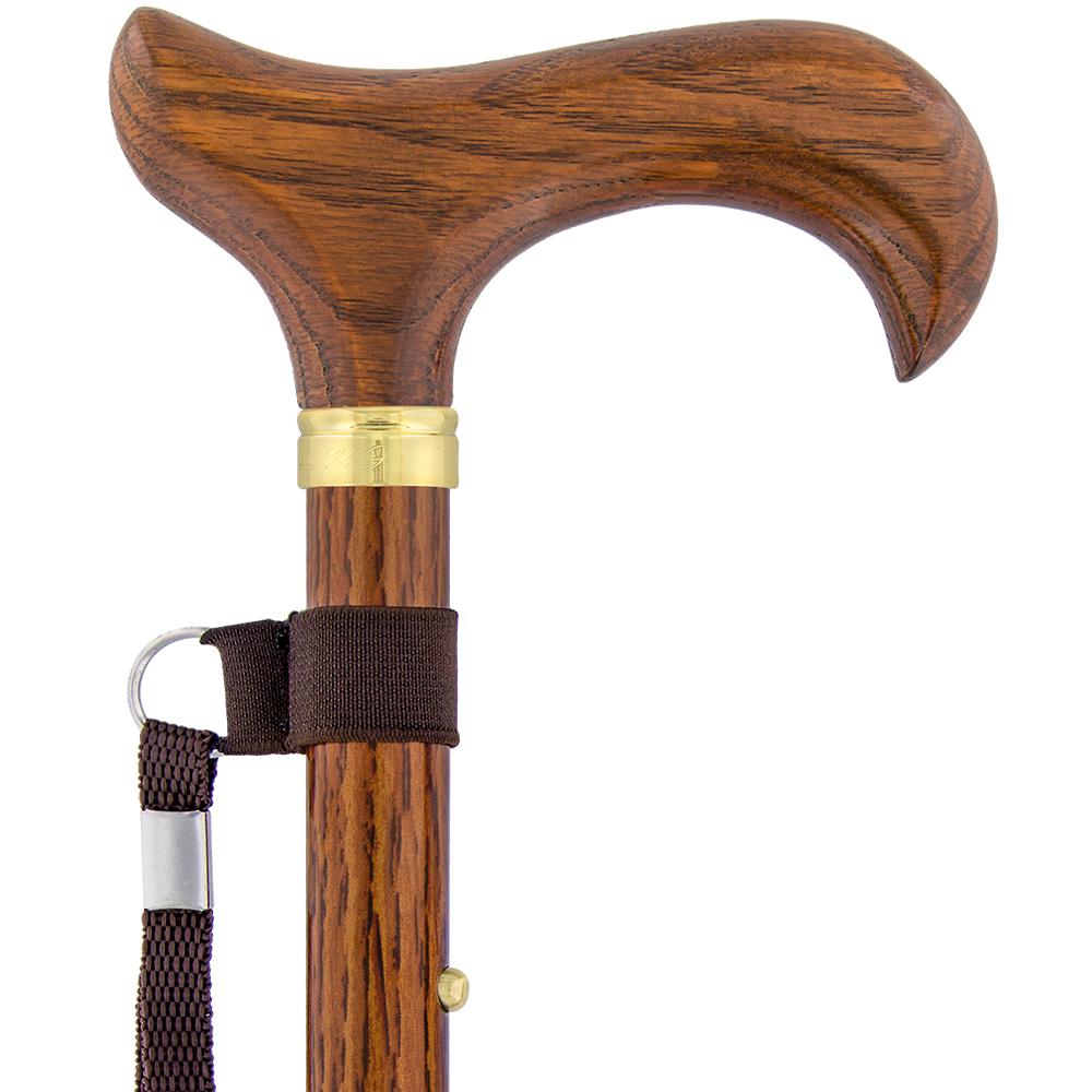 Realistic Wood: Folding Adjustable Cane w/ Wooden Handle