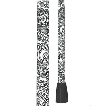 White Pearl w/ Rhinestone collar and black Swirl Designer Adjustable Orthopedic Folding Cane