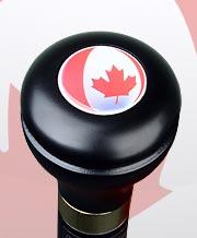 Canadian Flag Emblem Flask Walking Stick: Wood Shaft Hidden Flask