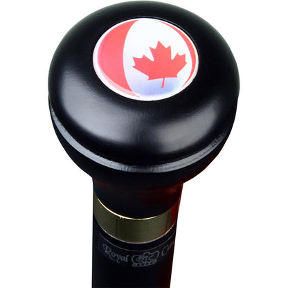 Canadian Flag Emblem Flask Walking Stick: Wood Shaft Hidden Flask